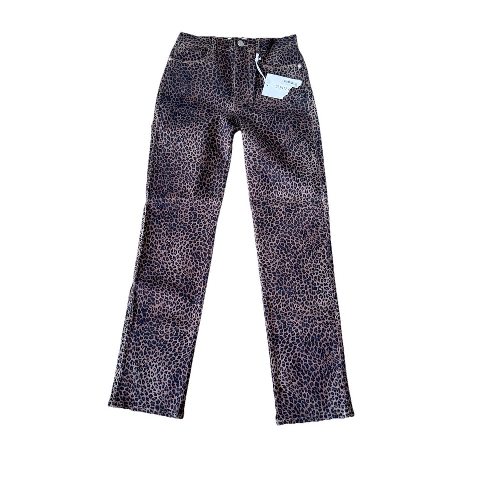Frame Le Sylvie Slender Straight Coated Jeans Womens 26 Leopard Tan Black‎ NWT